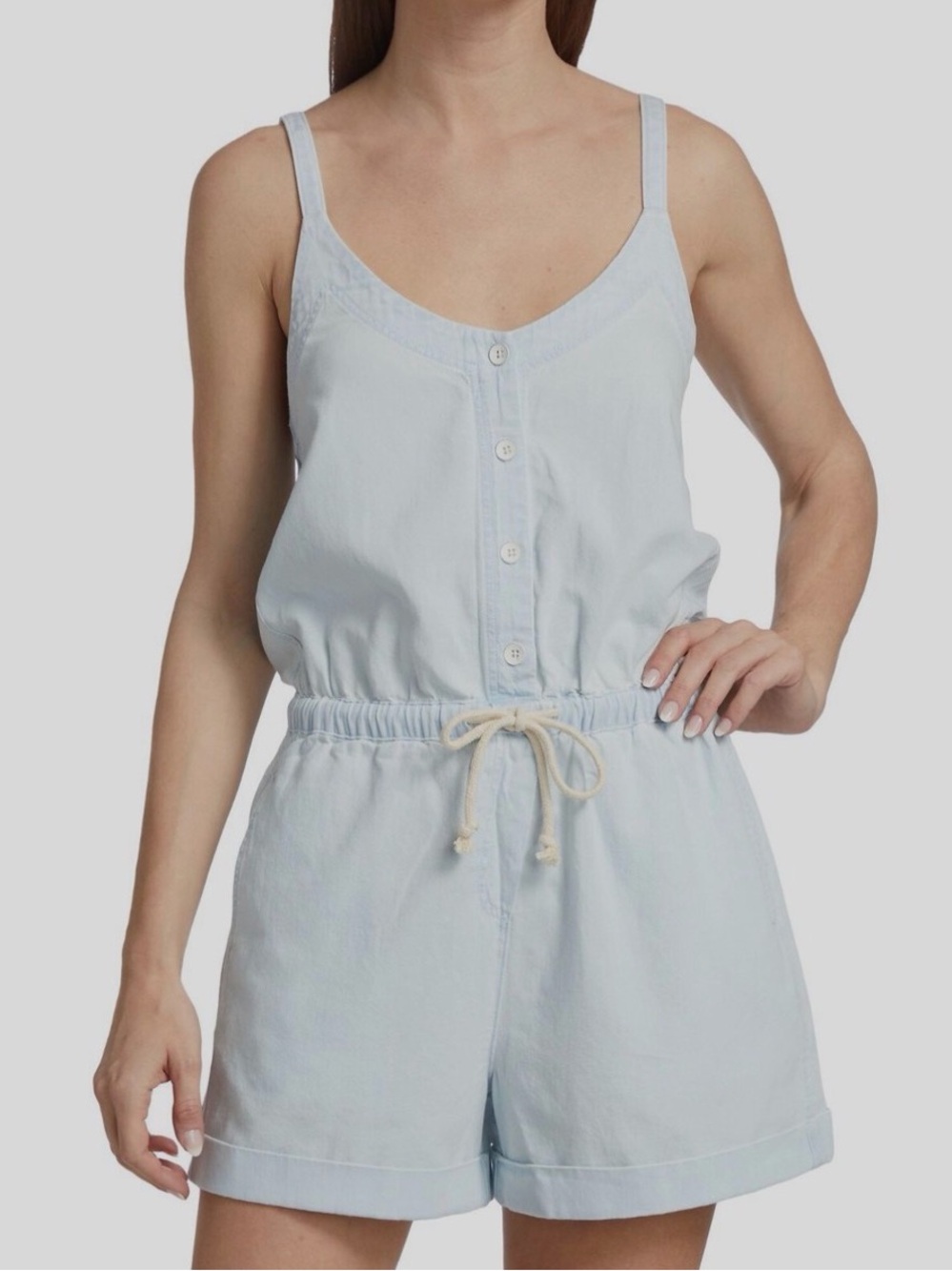 Splendid Light-Wash Chambray Button-Front Romper